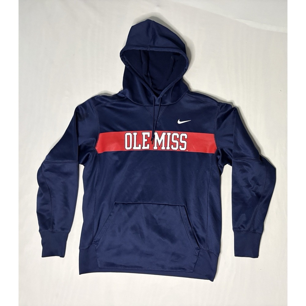 Nike Ole Miss Rebels Fleece Pullover Hoodie Men's Medium Blue Long Sleeve 35903x